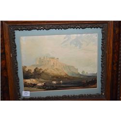 Antique framed original watercolour on mounted paper of a Highland castle, no signature seen, 8  X 1