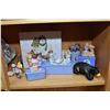 Image 2 : Shelf lot of collectibles including Peanuts, Heavenly Blessings and pewter nativities, plus decor be