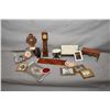 Image 1 : Selection of 1:12th scale dollhouse miniatures including paintings, long cased clock, carpet, French