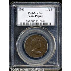 1760[1/2P] Hibernia-Voce Populi Halfpenny VF30 PCGS.