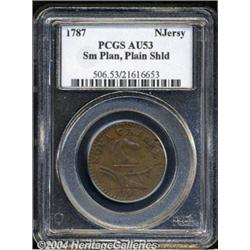 1787[COPPER] New Jersey Copper, Small Planchet, Plain Shield AU53 PCGS.