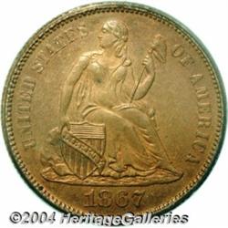 1867[10C] Ten Cents, Judd-587, Pollock-652, Low R.7, PR66 Red and Brown PCGS.