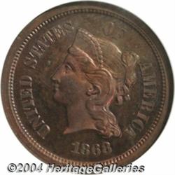 1868[5C] Five Cents, Judd-632, Pollock-702, High R.7, PR65 Red and Brown NGC.