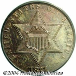 1871[3C] Three Cent Silver, Judd-1047, Pollock-1181, R.7, PR63 Red and Brown PCGS.
