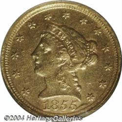 1855-D[$2 1/2] AU50 Details, Tooled, NCS.