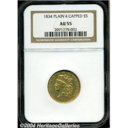 1834[$5] Plain 4 AU55 NGC.