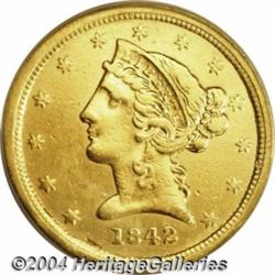 1842-C[$5] Small Date AU50 Details, Repaired, NCS.