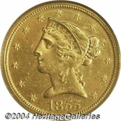 1855-D[$5] Large D AU Details, Burnished, NCS.