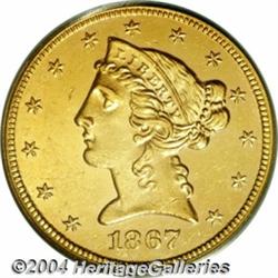 1867[$5] AU58 PCGS.
