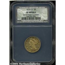 1874-CC[$5] VF20 Details, Improperly Cleaned, NCS.
