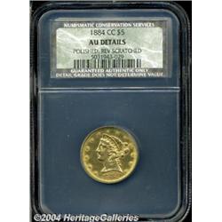 1884-CC[$5] AU50 Details, Polished, Reverse Scratched, NCS.