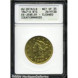 1847-O[$10]--Ex Jewelry, Cleaned, Countermarked--ANACS. AU Details, Net VF35.