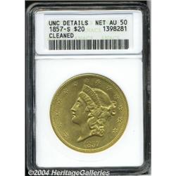 1857-S[$20]Cleaned--ANACS. Unc Details, Net AU50.