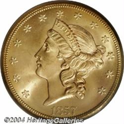 1857-S[$20] Bold S MS66 PCGS.