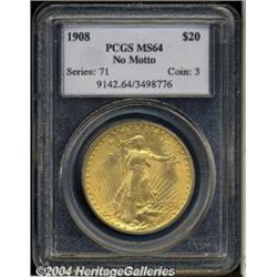 1908[$20] No Motto MS64 PCGS.