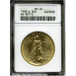 1908-D[$20] No Motto MS62 ANACS.