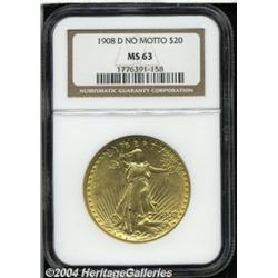 1908-D[$20] No Motto MS63 NGC.