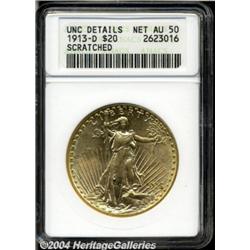 1913-D[$20]--Scratched--ANACS. Unc Details, Net AU50.