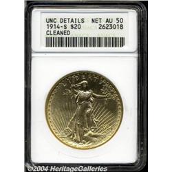 1914-S[$20]--Cleaned--ANACS. Unc Details, Net AU50.
