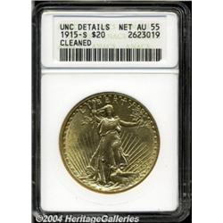 1915-S[$20]--Cleaned--ANACS. Unc Details, Net AU55.