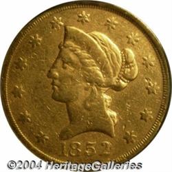 1852[$10] Wass Molitor Ten Dollar, Large Head Fine Details, Burnished, Rim Filed, NCS.