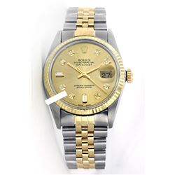 Rolex Men's Two Tone 14K Gold/SS, QuickSet, Diamond Dial with Fluted Bezel - REF-443H2W