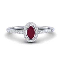 0.56 CTW Ruby & Micro Pave VS/SI Diamond Ring Halo 18K White Gold - REF-31H3A - 21392