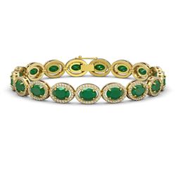22.89 CTW Emerald & Diamond Halo Bracelet 10K Yellow Gold - REF-291A5X - 40603