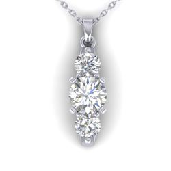 1.25 CTW Certified VS/SI Diamond Art Deco 3 Stone Necklace 14K White Gold - REF-193X3T - 30480