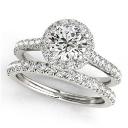 1.71 CTW Certified VS/SI Diamond 2Pc Wedding Set Solitaire Halo 14K White Gold - REF-389W6F - 30840