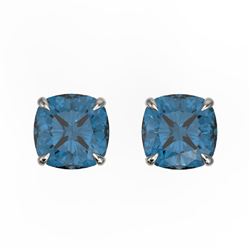 3 CTW Cushion Cut London Blue Topaz Designer Stud Earrings 18K White Gold - REF-23X5T - 21749