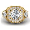 Image 2 : 2.11 CTW VS/SI Diamond Solitaire Art Deco 3 Stone Ring 18K Yellow Gold - REF-490M9H - 37330