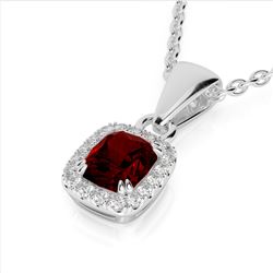 1.25 CTW Garnet & Micro Pave VS/SI Diamond Halo Necklace 10K White Gold - REF-27Y3K - 22883