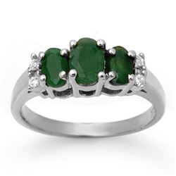 1.08 CTW Emerald & Diamond Ring 14K White Gold - REF-29X3T - 13661