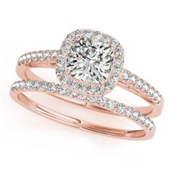 0.93 CTW Certified VS/SI Cushion Diamond 2Pc Set Solitaire Halo 14K Rose Gold - REF-142Y2K - 31389