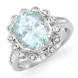 5.33 CTW Aquamarine & Diamond Ring 10K White Gold - REF-81X8T - 14502