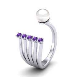 0.75 CTW Amethyst & White Pearl Designer Ring 14K White Gold - REF-27N3Y - 20856