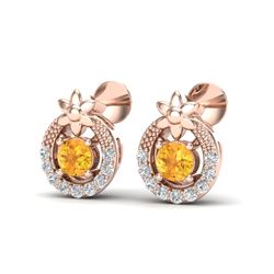 0.40 CTW Citrine & Micro Pave VS/SI Diamond Halo Solitaire Earrings 14K Rose Gold - REF-20K5W - 2004