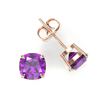 Image 2 : 4 CTW Cushion Cut Amethyst Designer Solitaire Stud Earrings 14K Rose Gold - REF-18F2N - 21728
