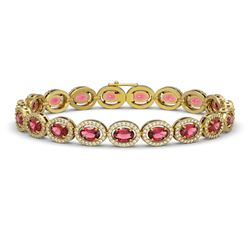 13.87 CTW Tourmaline & Diamond Halo Bracelet 10K Yellow Gold - REF-271X6T - 40471
