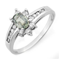 1.08 CTW Green Sapphire & Diamond Ring 10K White Gold - REF-30F8N - 11383