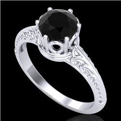 1 CTW Fancy Black Diamond Solitaire Engagement Art Deco Ring 18K White Gold - REF-52M8H - 38115