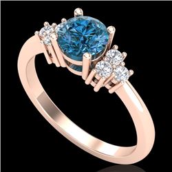 1 CTW Fancy Intense Blue Diamond Engagement Classic Ring 18K Rose Gold - REF-130N9Y - 37594