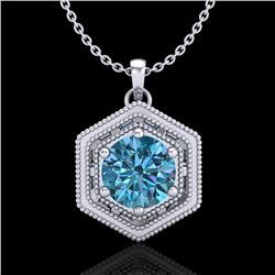 0.76 CTW Fancy Intense Blue Diamond Solitaire Art Deco Necklace 18K White Gold - REF-103M6H - 37516