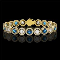 13.56 CTW Blue & White Diamond Designer Bracelet 18K Yellow Gold - REF-3235M5H - 42592