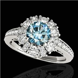 2.16 CTW Si Certified Fancy Blue Diamond Solitaire Halo Ring 10K White Gold - REF-221W8F - 33987