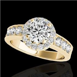 2.1 CTW H-SI/I Certified Diamond Solitaire Halo Ring 10K Yellow Gold - REF-308A2X - 34542