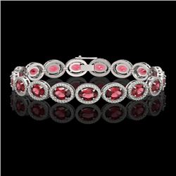 21.71 CTW Tourmaline & Diamond Halo Bracelet 10K White Gold - REF-338K9W - 40619