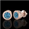 Image 2 : 1.09 CTW Fancy Intense Blue Diamond Art Deco Stud Earrings 18K Rose Gold - REF-123W6F - 37482