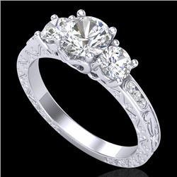 1.41 CTW VS/SI Diamond Solitaire Art Deco 3 Stone Ring 18K White Gold - REF-263K6W - 37007